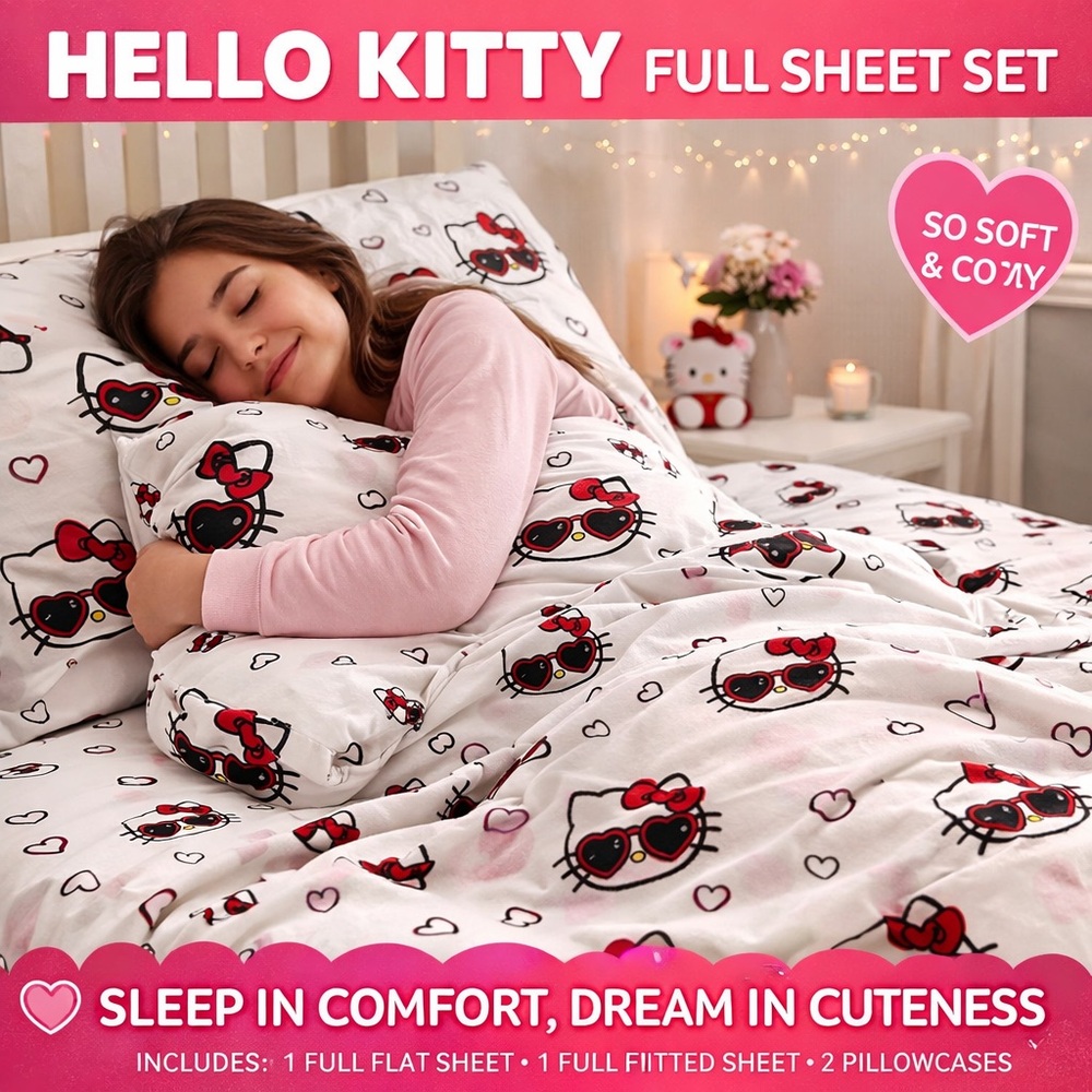 Hello Kitty Pink and Red Full Sheet Set